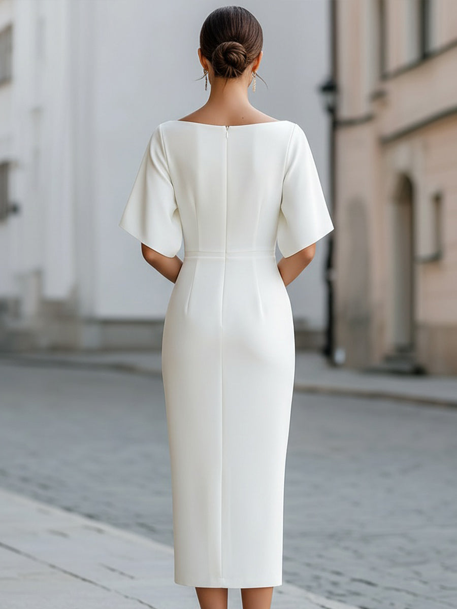 Vestido midi blanco de mangas cortas