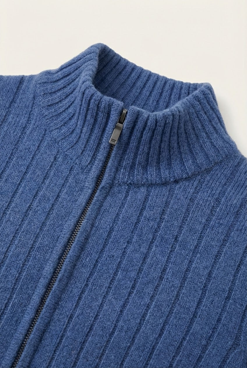 Leon Rib Zip-Up Light Blue | Ribbed Zip-Up Knit