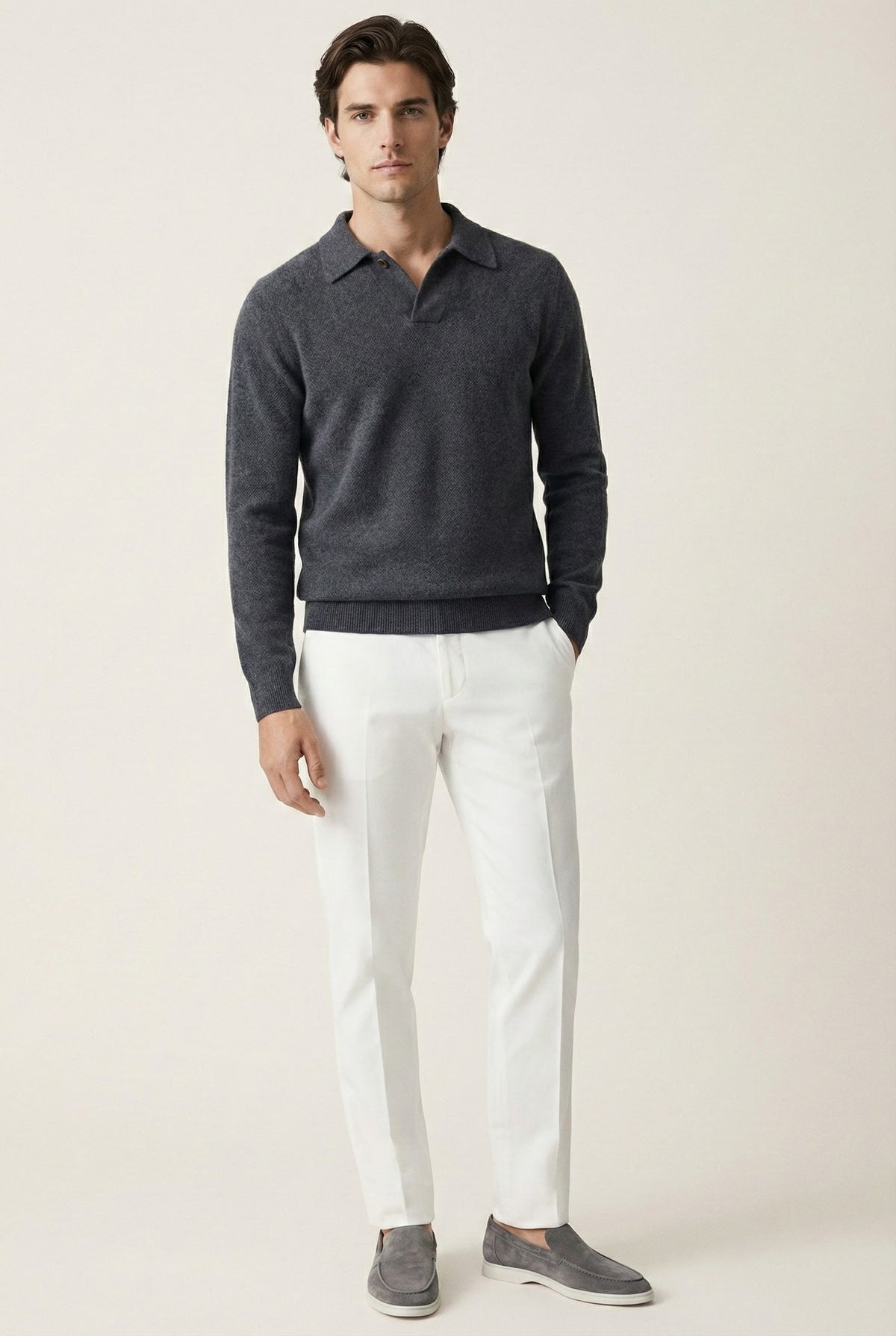 Ario City Polo Grey | Long-Sleeve Knit Polo
