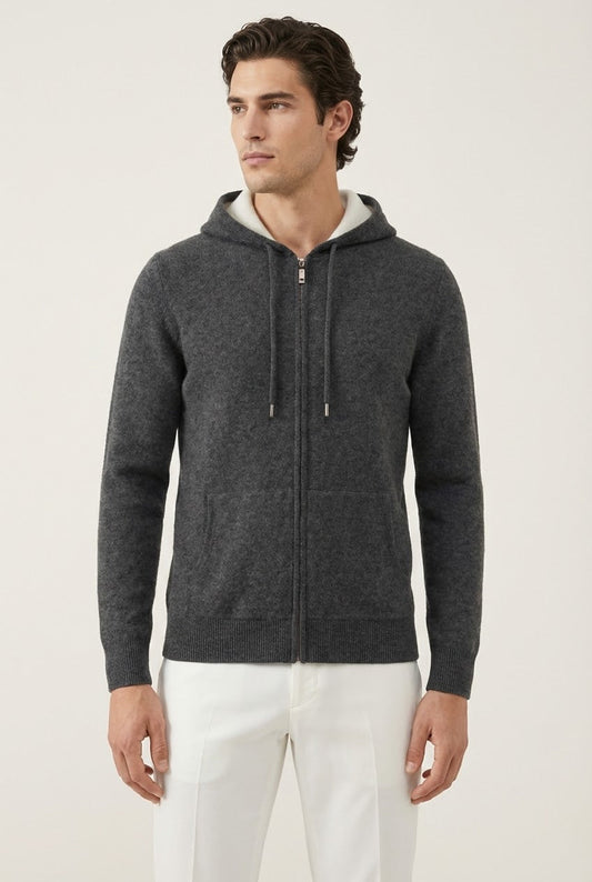 Santo Zip-Up Grey | Hooded Knit Zip-Up