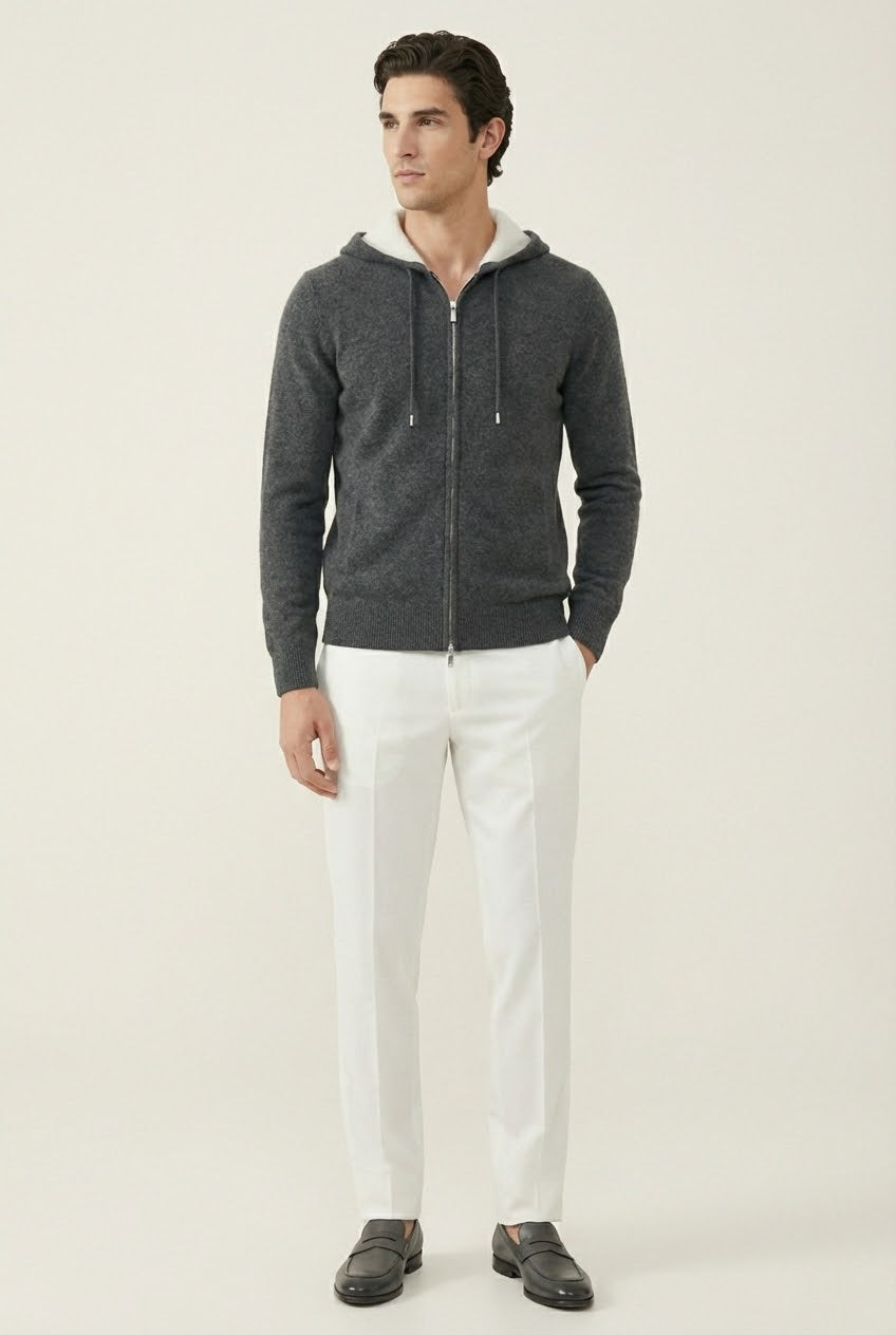 Santo Zip-Up Grey | Hooded Knit Zip-Up