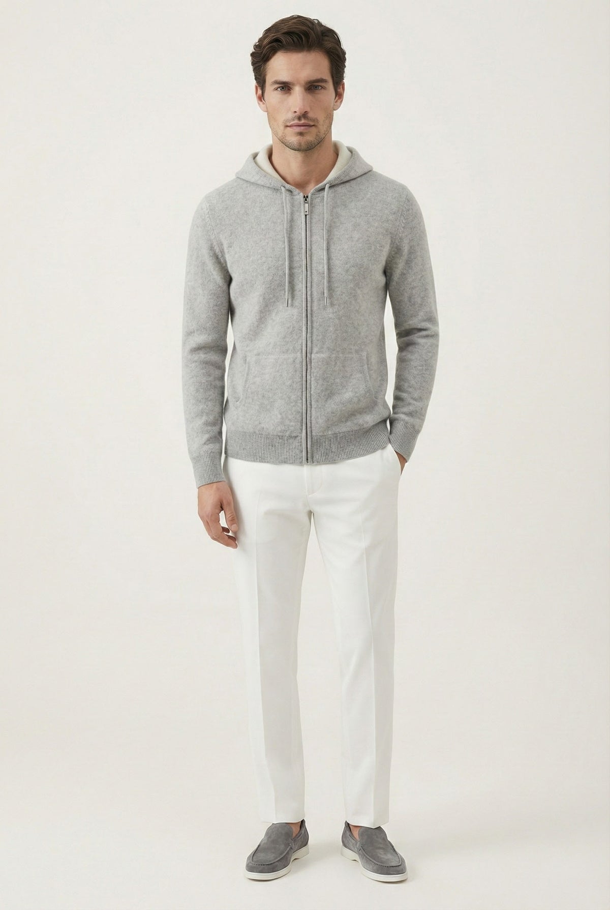 Santo Zip-Up Light Grey | Hooded Knit Zip-Up