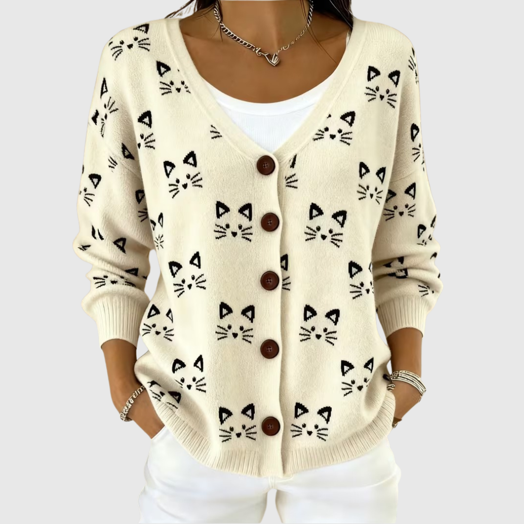 Cárdigan de punto con estampado de gatos