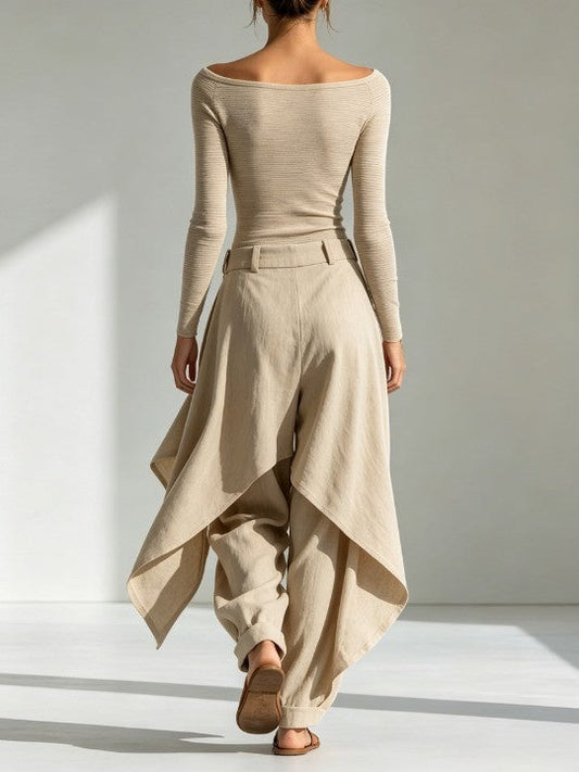 Conjunto de top con cuello barco y pantalón ancho