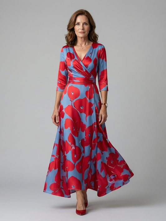 Vestido midi cruzado con estampado floral