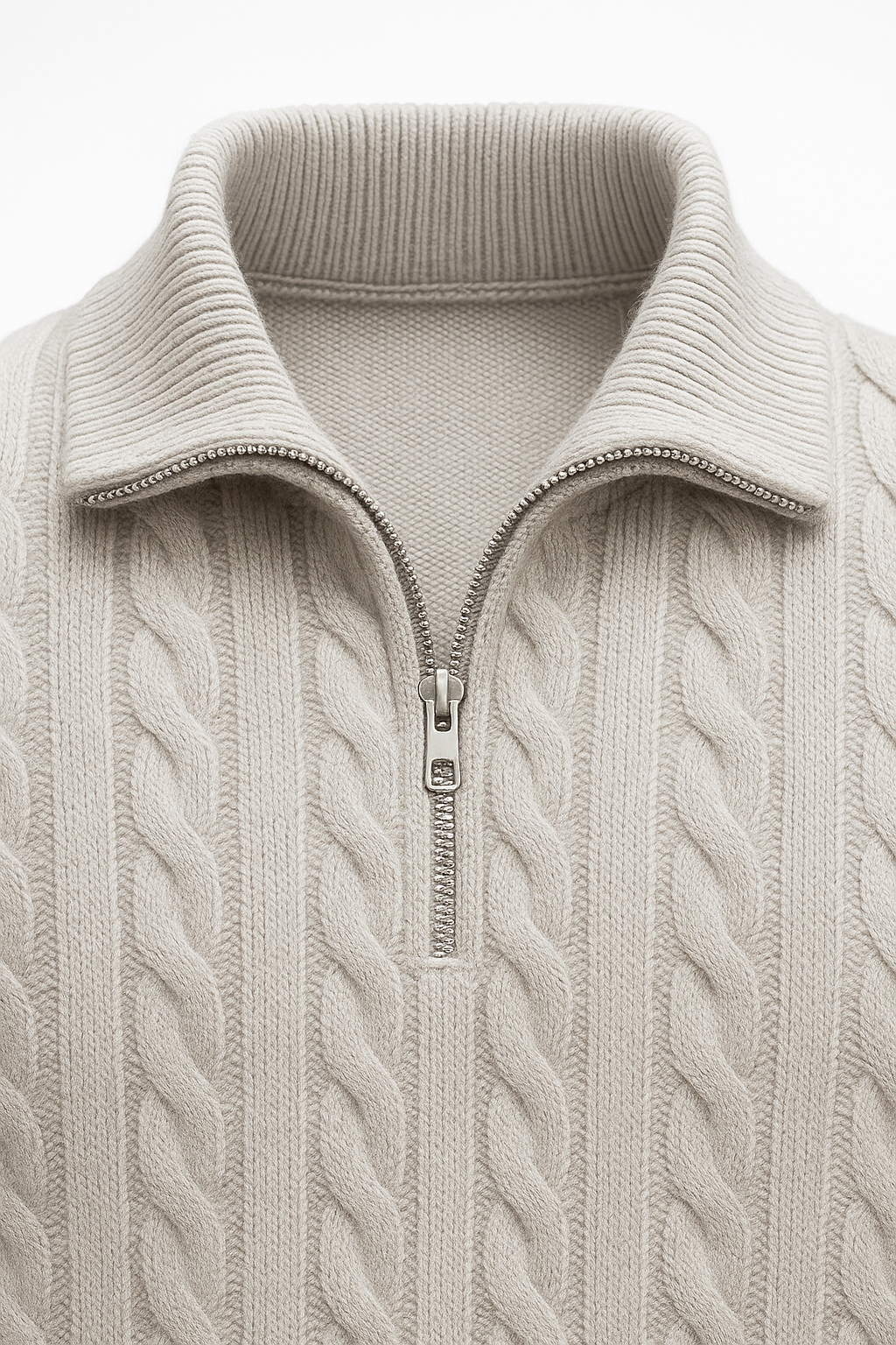 Sero Zip Knit Grey | Cable-Knit Merino Sweater