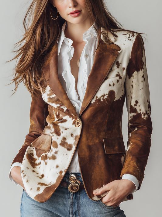 Blazer de ante con estampado de vaca