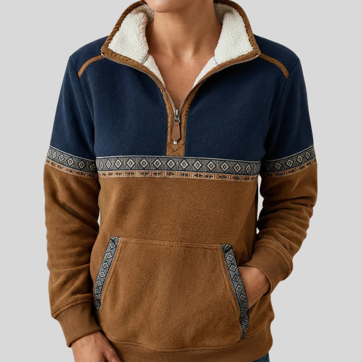 Suéter con cremallera y cuello de punto