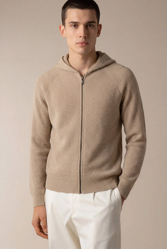Siro Voyager Zip-Up Taupe | Merino Hooded Zip-Up