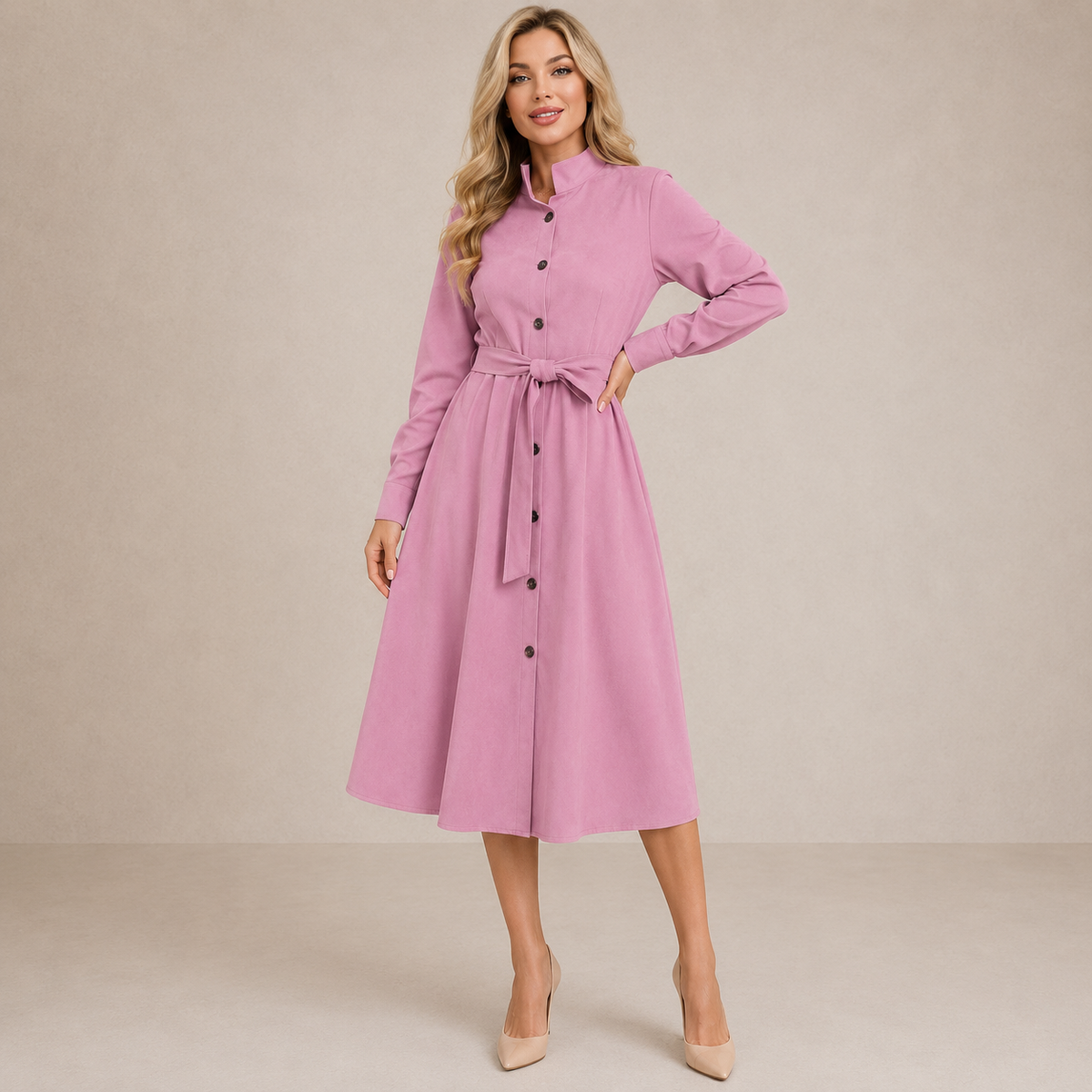Vestido midi camisero con cinturón