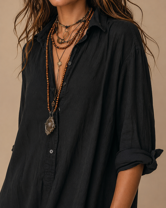 Vestido maxi con botones y suave escote en V