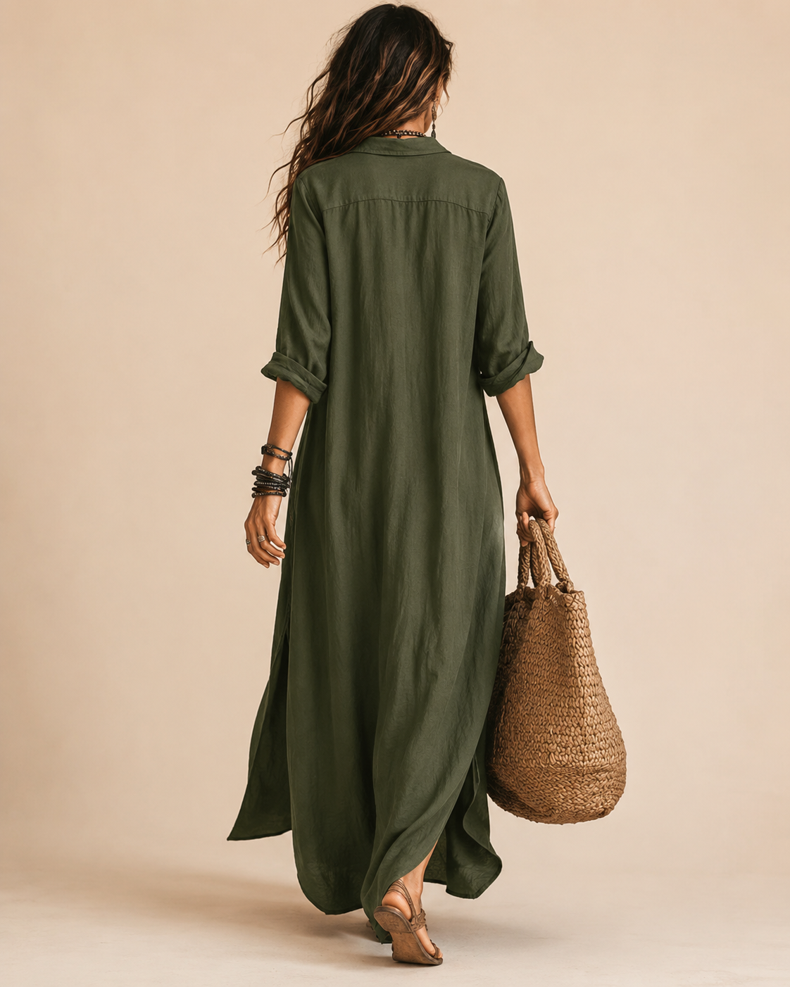 Vestido maxi con botones y suave escote en V