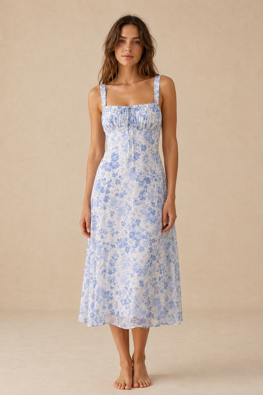 Vestido midi floral con tirantes