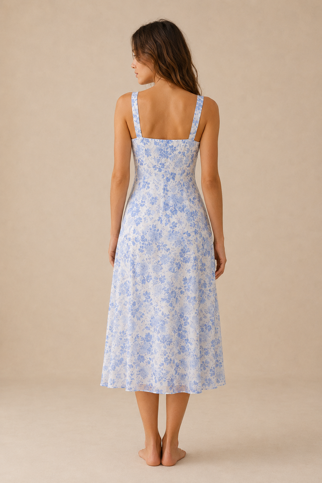 Vestido midi floral con tirantes