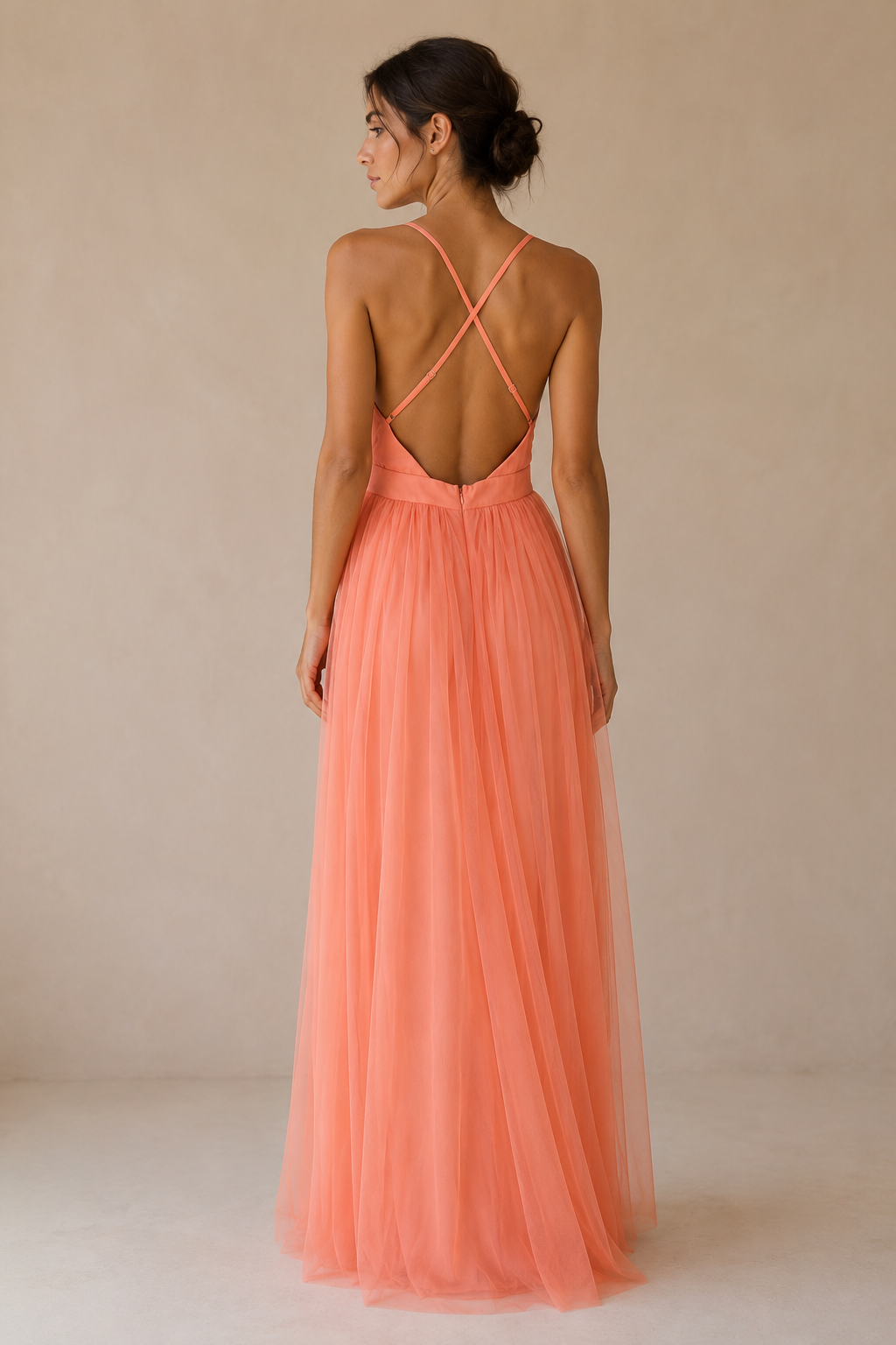 Vestido maxi en tono coral