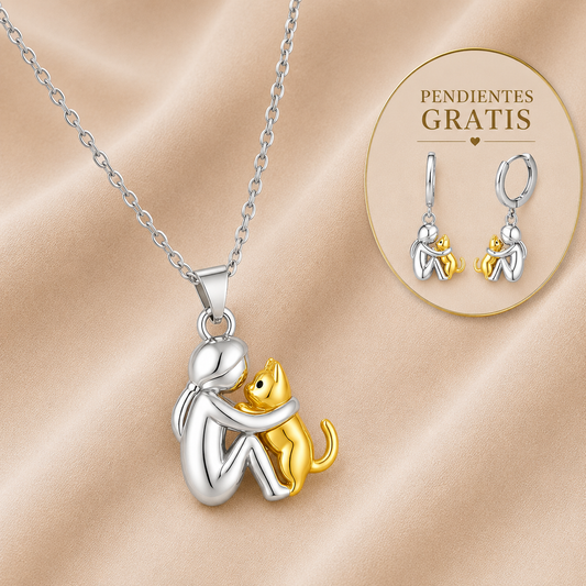 Collar abrazo gato plata y oro