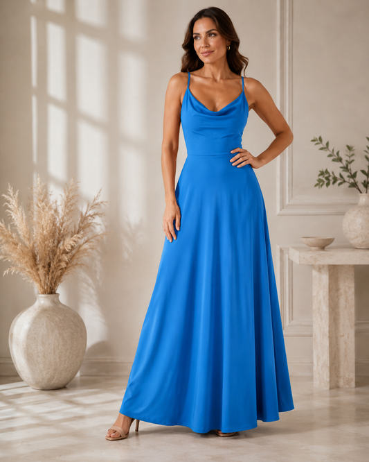 Vestido largo con escote drapeado