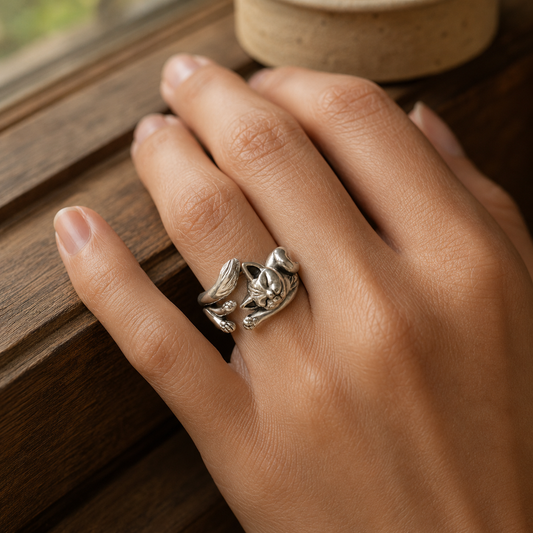 Anillo de gato en plata pulida