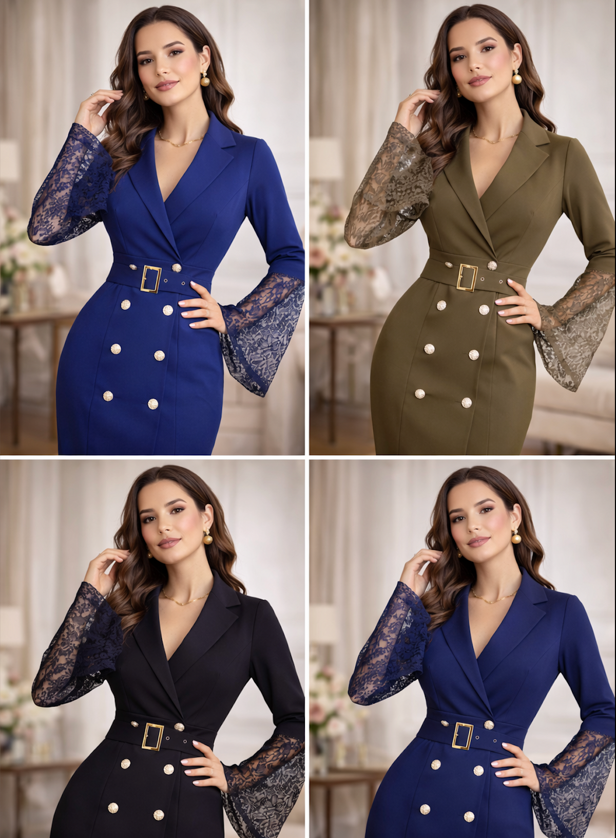 Vestido midi con mangas de encaje