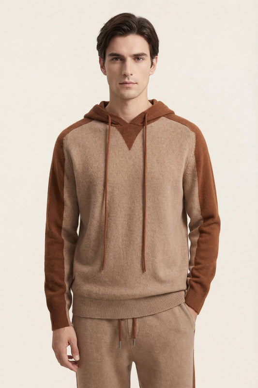 Jacquard Signature Set Beige | Hooded Knit Tracksuit