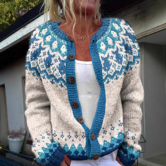 Cárdigan azul y blanco estampado