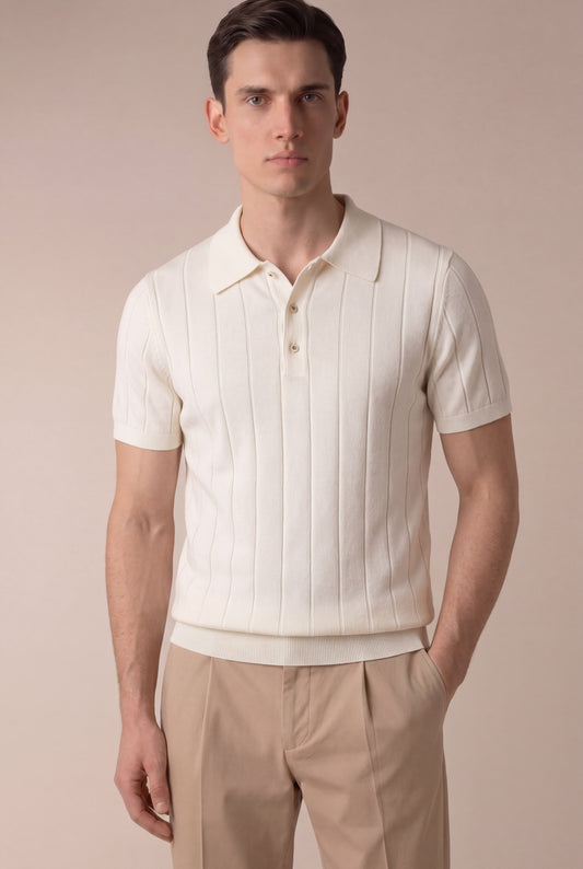 Ivory Venezia Polo | Ribbed Knit Polo