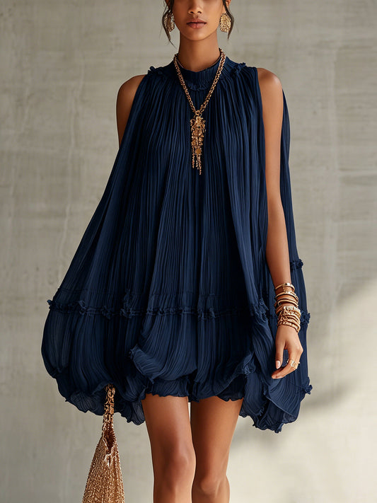 Vestido midi plisado con volantes