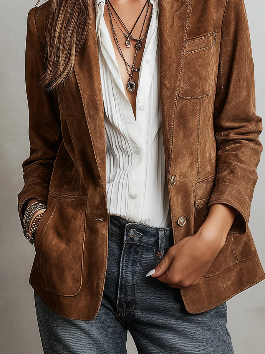 Blazer ante marrón con pespuntes retro