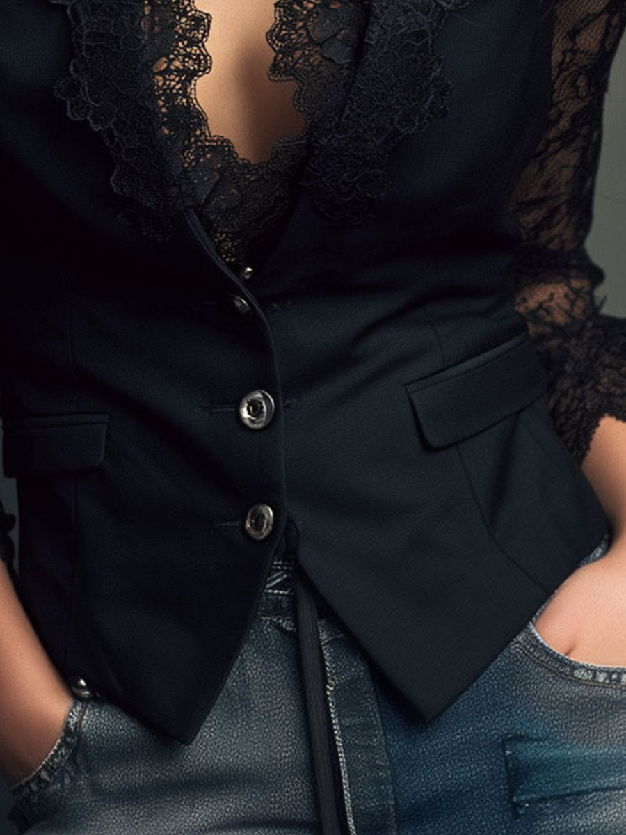 Blazer corto con mangas de encaje