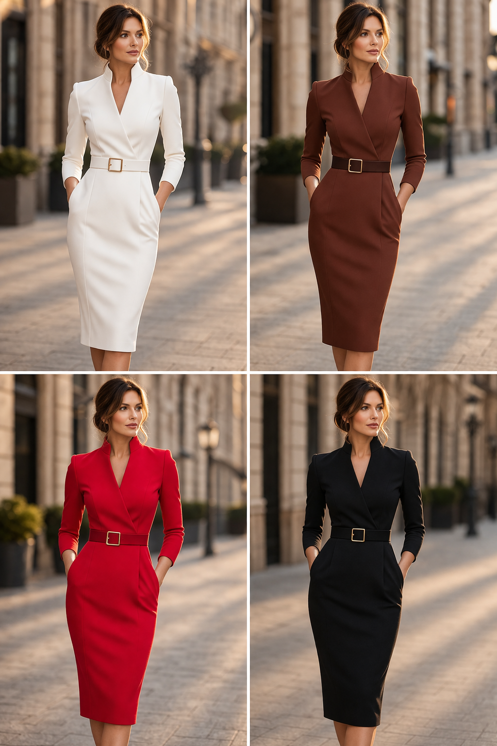 Vestido midi cruzado con cinturón