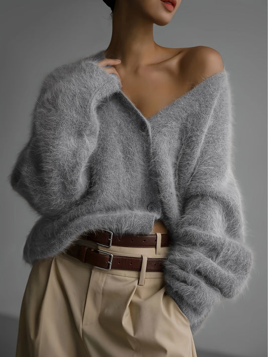 Suéter con cuello en V, gris