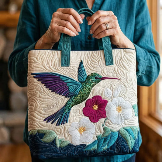 Bolso acolchado con colibrí y flores