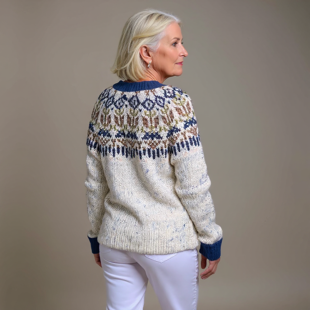 Cárdigan azul y blanco