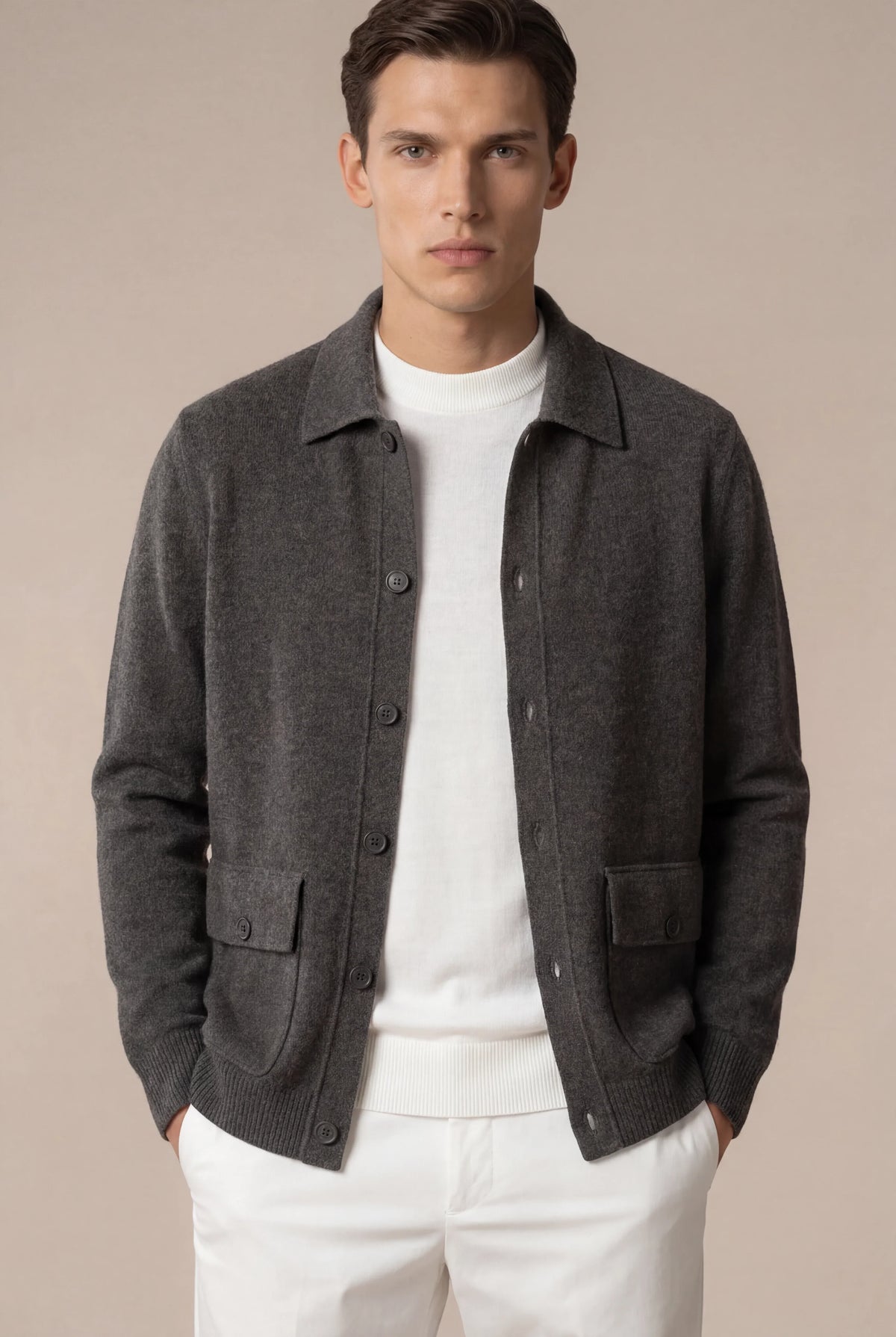 Miliano Cardigan Grey | Knit Cardigan with Chest Pockets