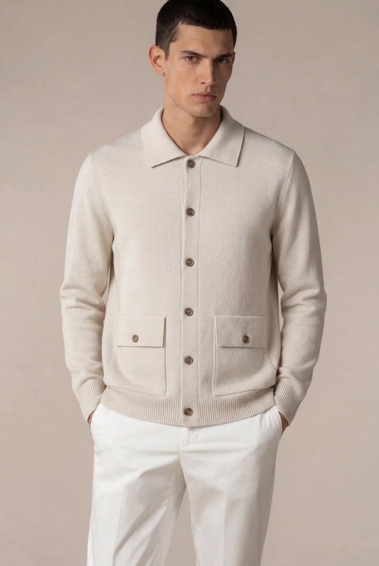 Miliano Cardigan Ivory | Knit Cardigan with Chest Pockets