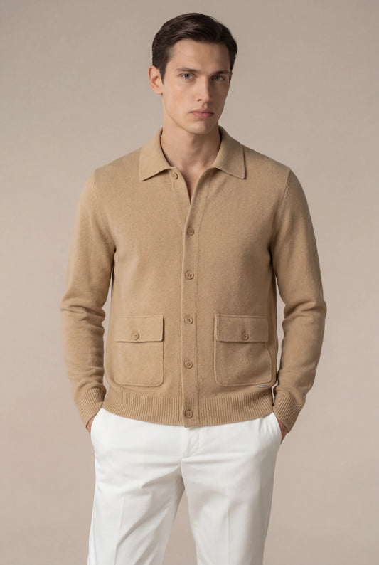 Miliano Cardigan Camel | Knit Cardigan with Chest Pockets