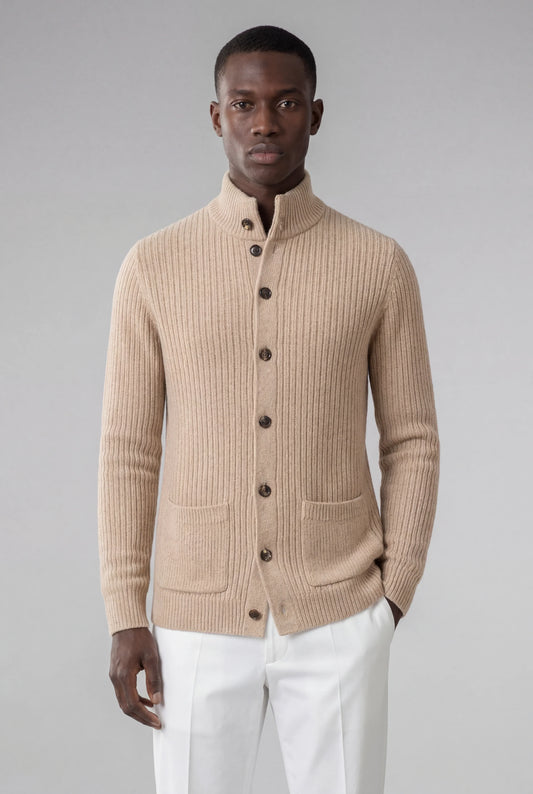 Nombre Knit Cardigan Beige | Ribbed Button Cardigan