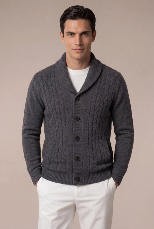 Ombre Voyager Cardigan Grey | Cashmere Shawl-Collar Cardigan