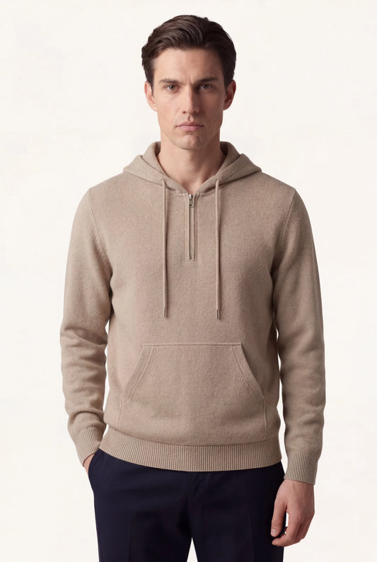 Elio City Hoodie Beige | Half-Zip Knit Hoodie