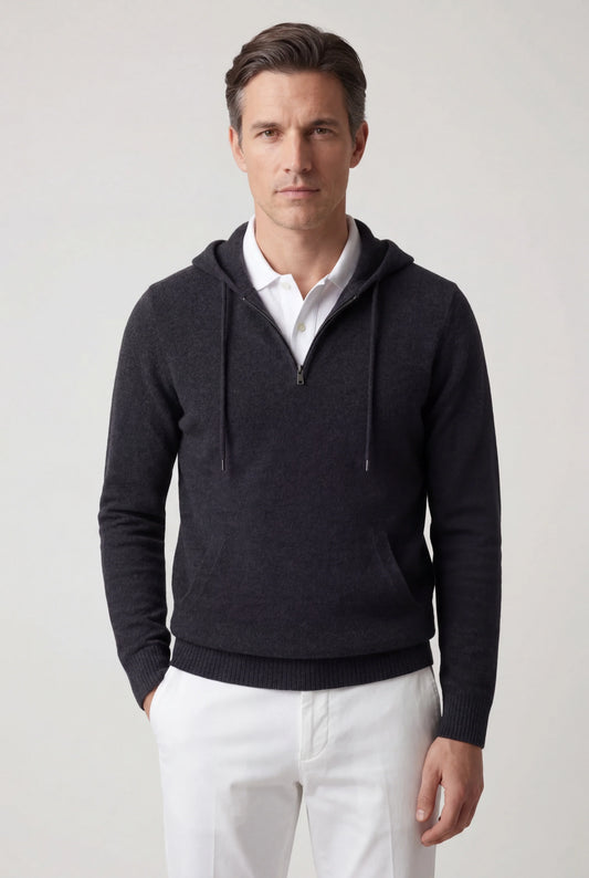 Elio City Hoodie Grey | Half-Zip Knit Hoodie