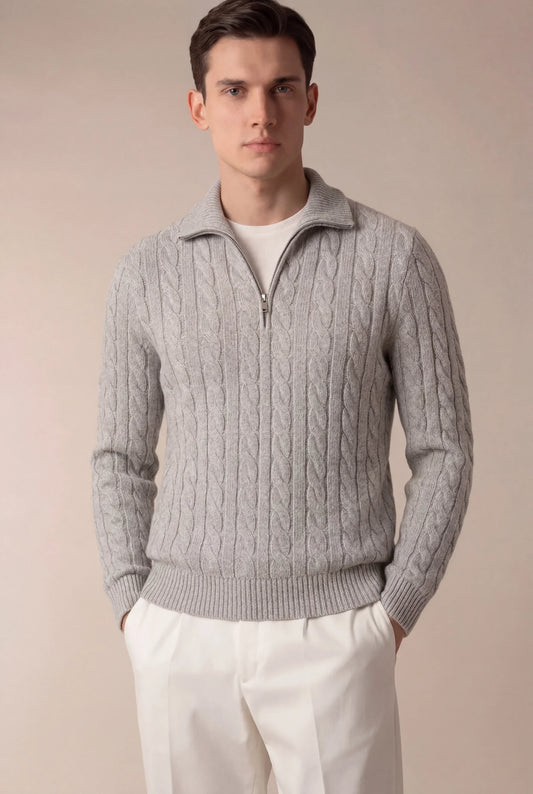 Sero Zip Knit Grey | Cable-Knit Merino Sweater