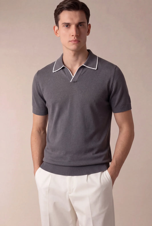 Dark Grey Buttonless Polo