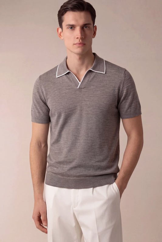 Light Taupe Buttonless Polo