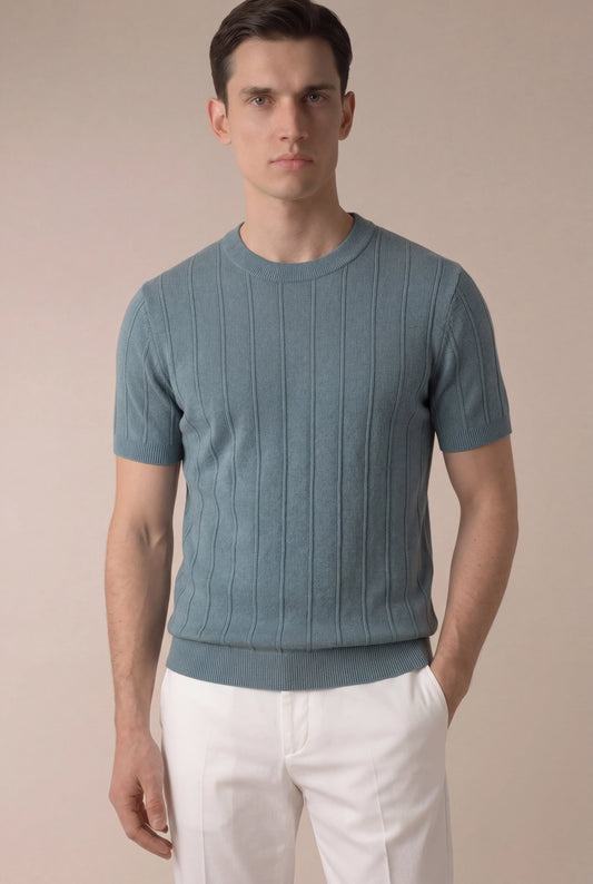 Aurelio T-Shirt Avio Blue | Elegant Essential Tee