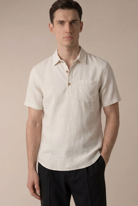 Beige Ponza Shirt | Linen Popover Shirt