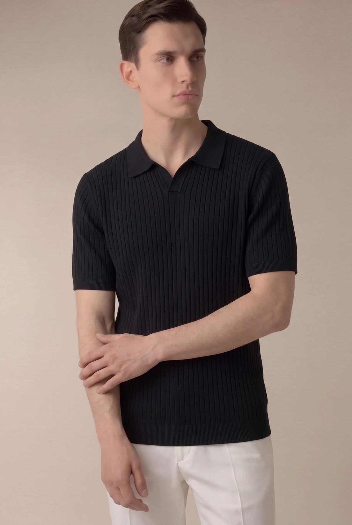Black Cortina Polo | Ribbed Knit Polo