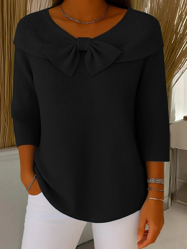 Jersey de punto con lazo en cuello redondo
