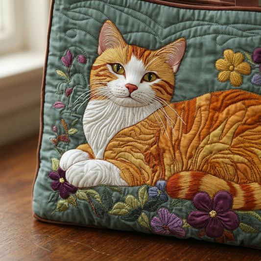 Bolso acolchado con gato naranja