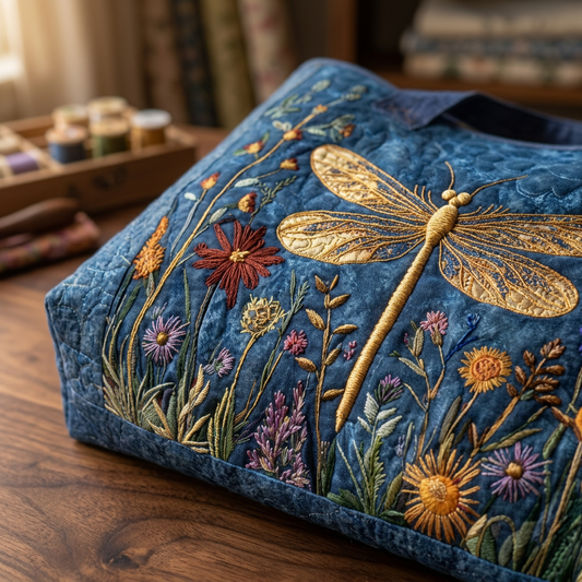 Bolso acolchado con libélula dorada
