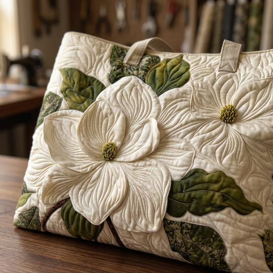 Bolso acolchado con magnolias blancas